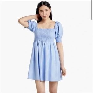 Hill House Athena Nap Dress Light Blue Glitter Check Smocked